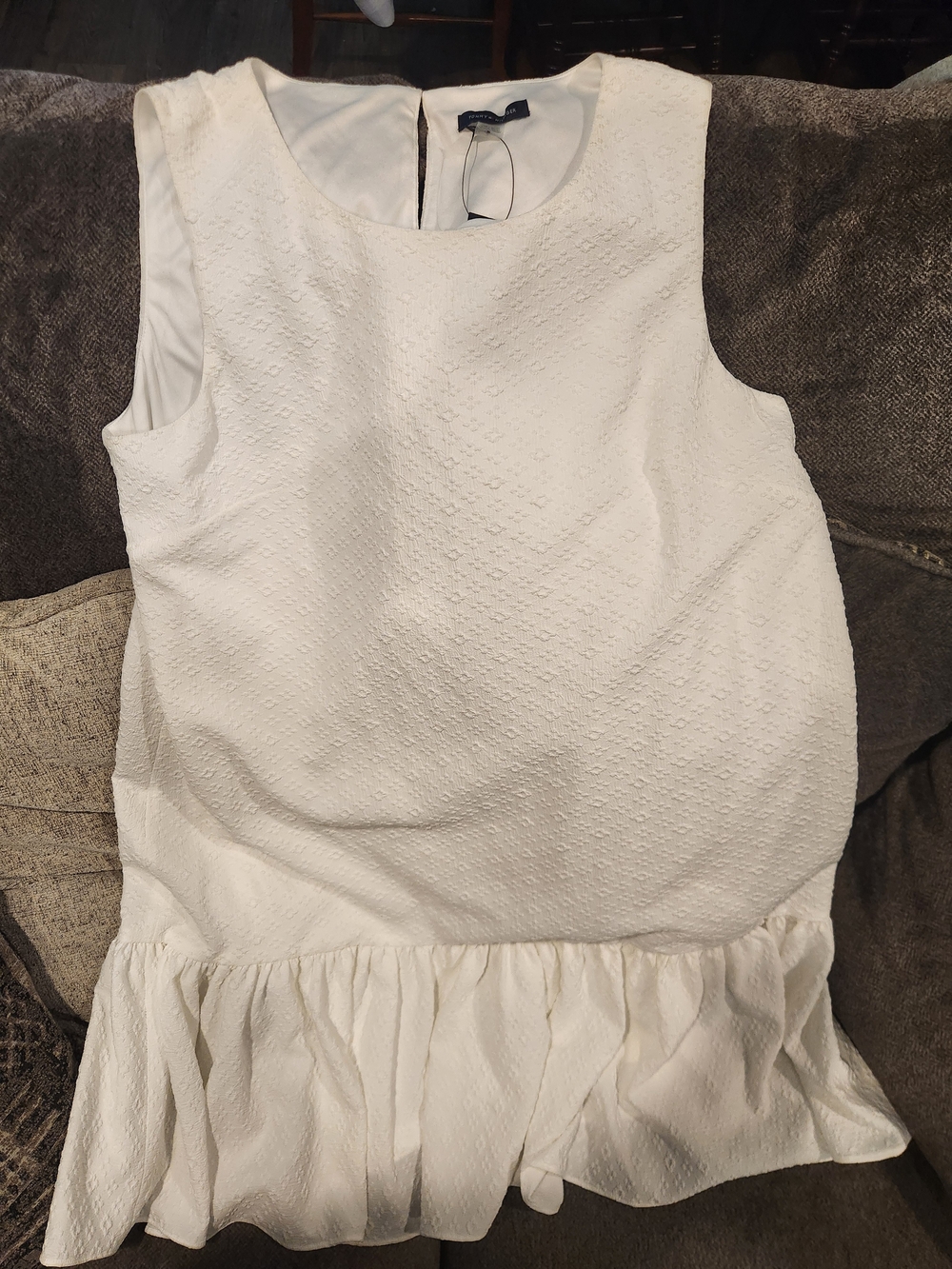 Tommy Hilfiger Cream Textured Sleeveless Midi Dress with Ruffle Hem